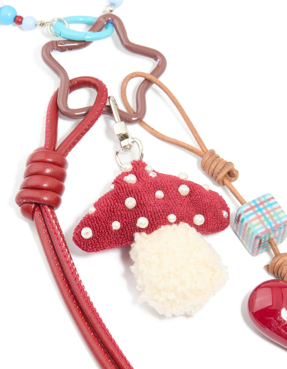 Red Blue Beaded Mushroom & Heart Beaded Key Chain - Image 2