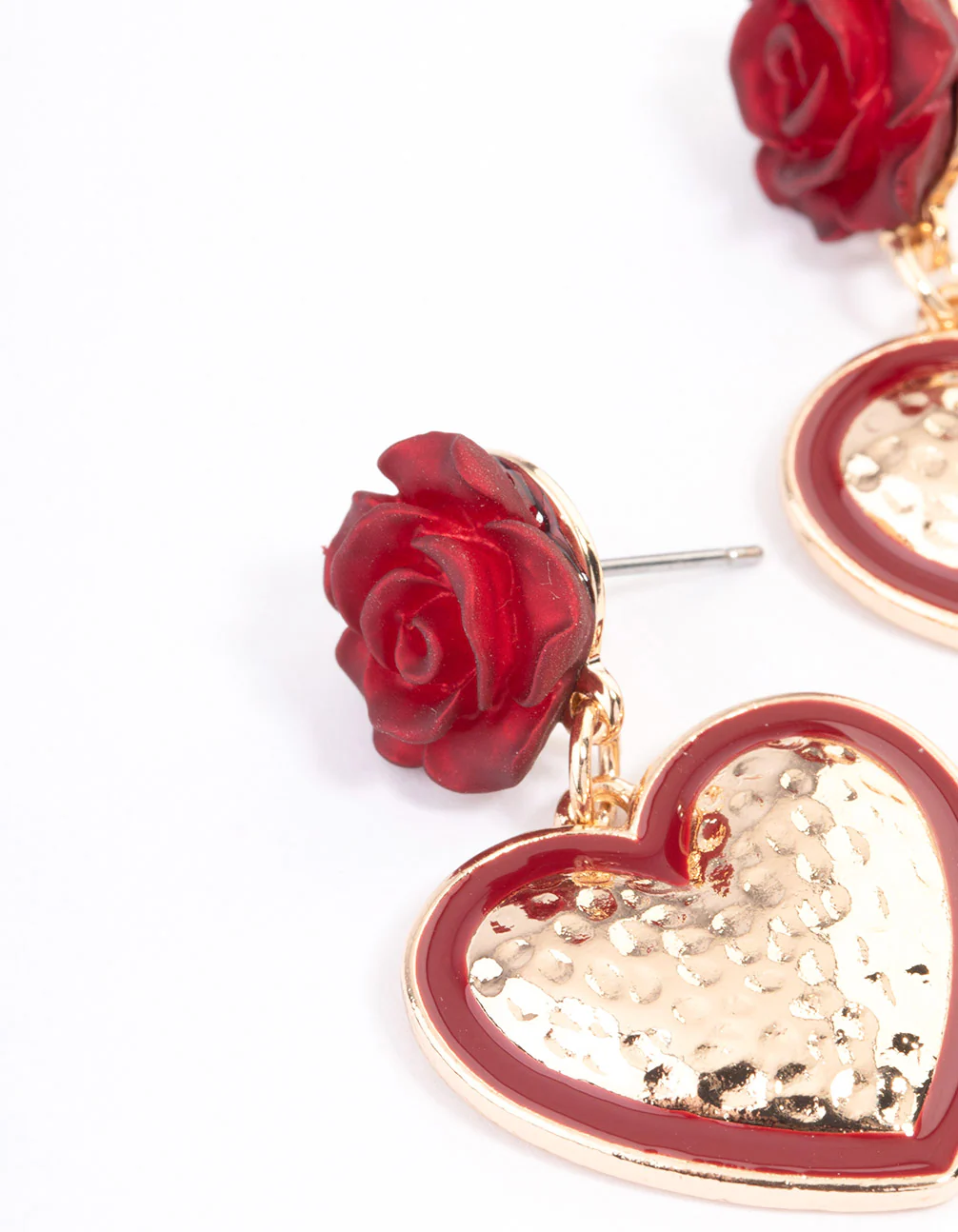 Red Rose Drop Heart Earrings - Image 2