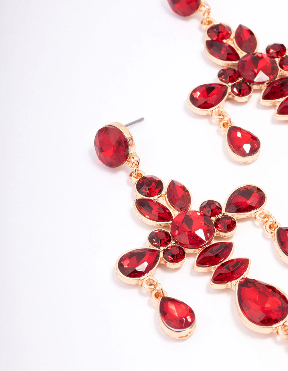Red Stone Cross Drop Earrings - Image 2