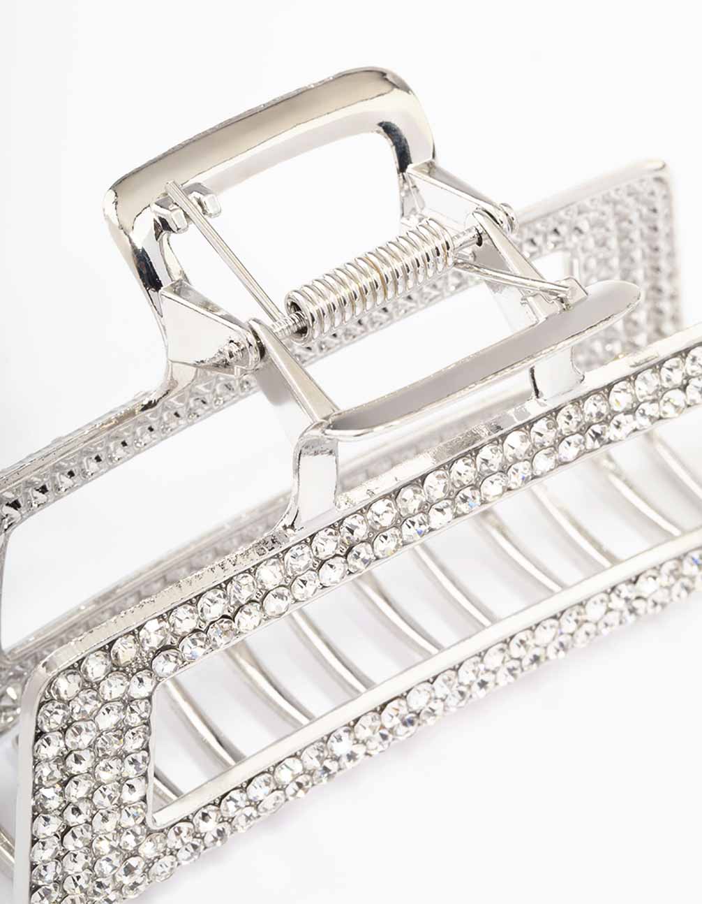 Silver Diamante Rectangle Hair Claw Clip - Image 3