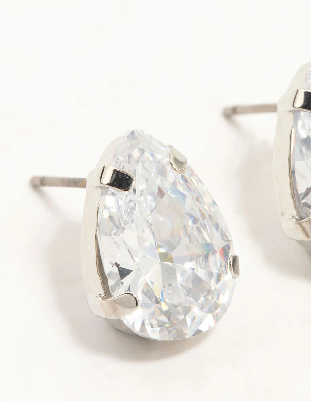 Silver Large Teardrop Cubic Zirconia Stud Earrings - Image 4
