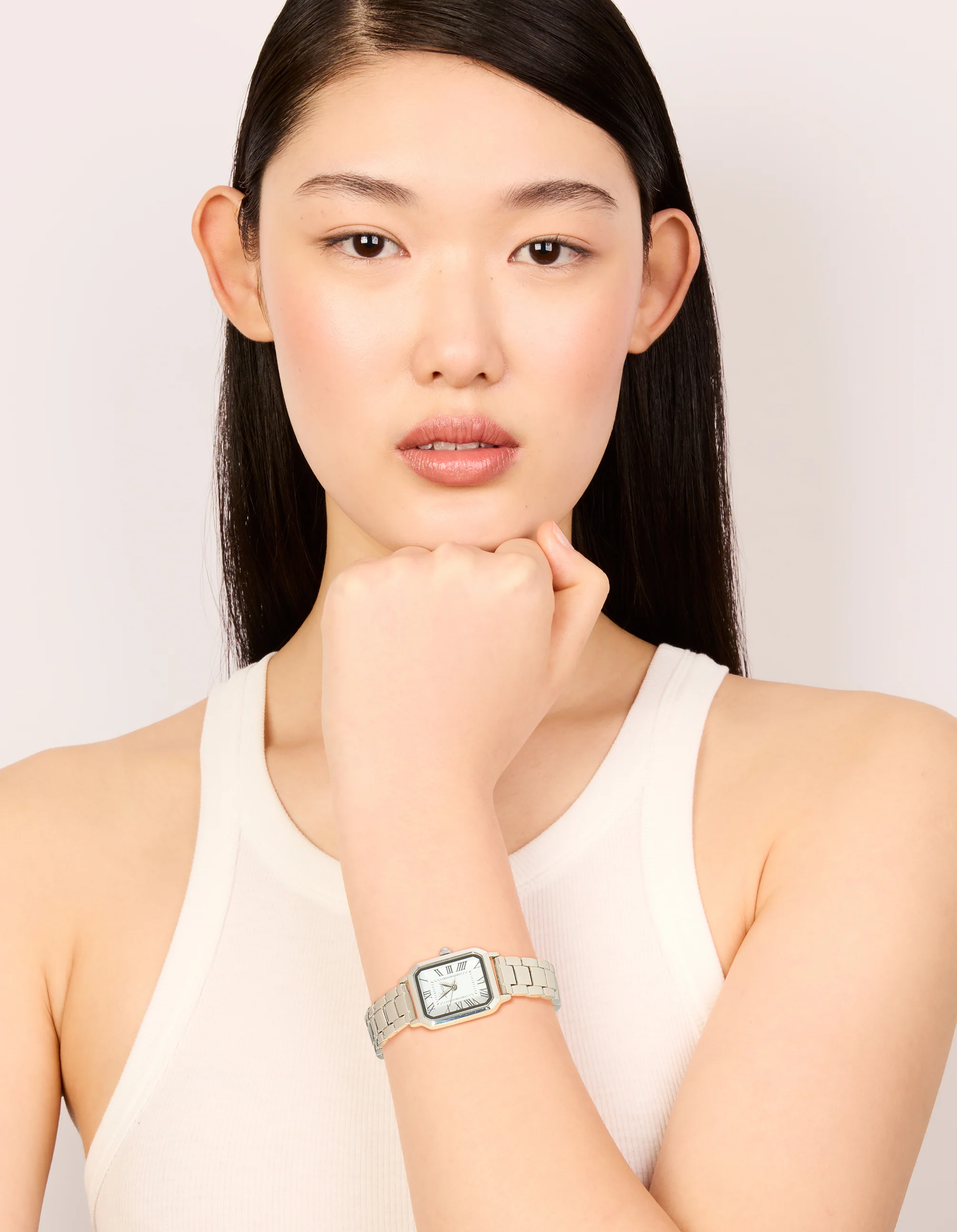 Silver Rectangle Roman Numeral Watch - Image 3
