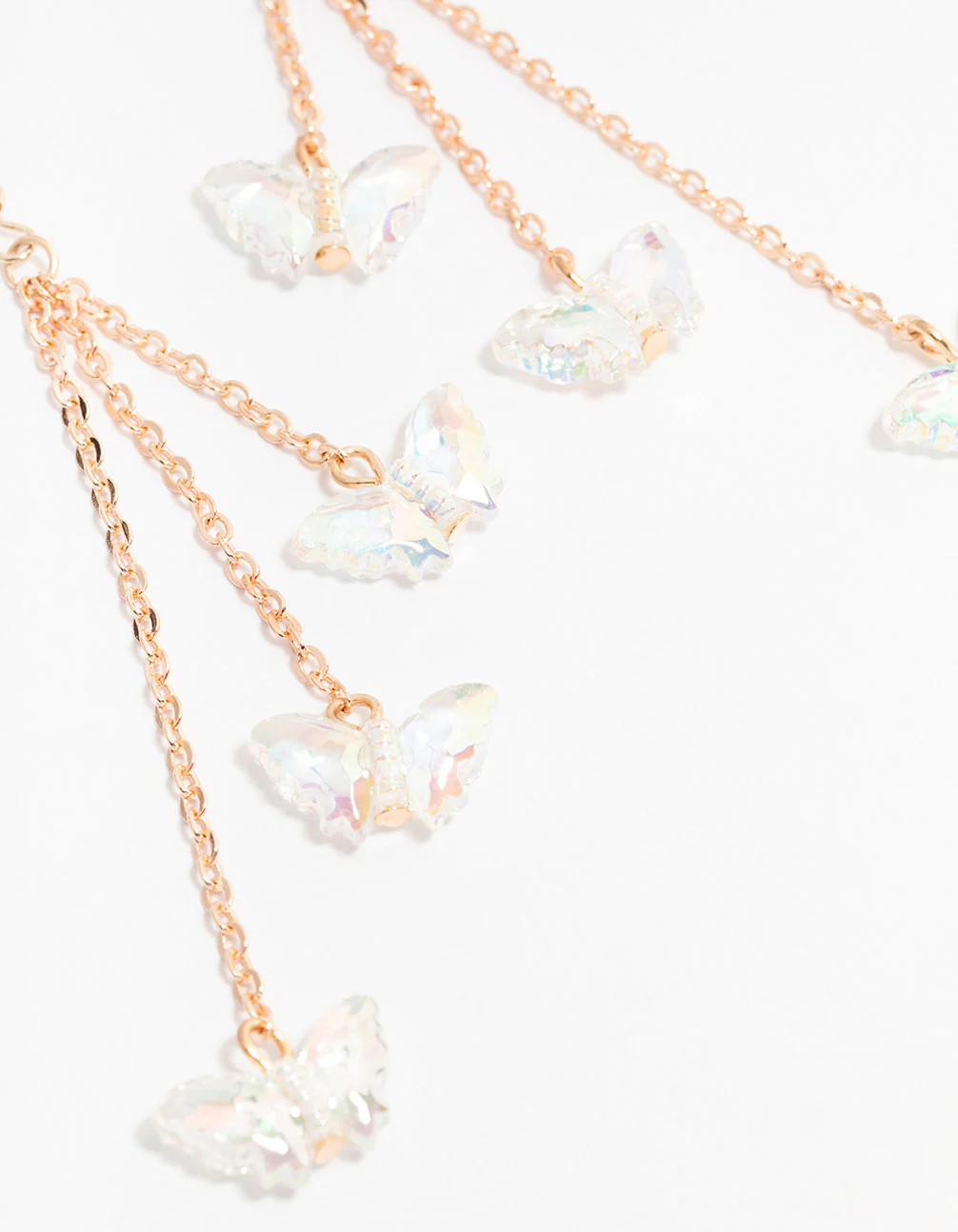 Rose Gold 3 Row Plastic Butterfly Drop Earrings - Image 3
