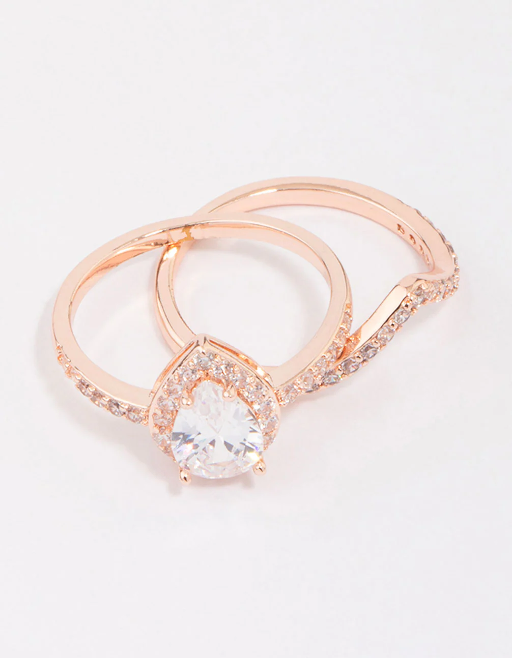 Rose Gold Crowned Pear Diamante Ring - Image 2