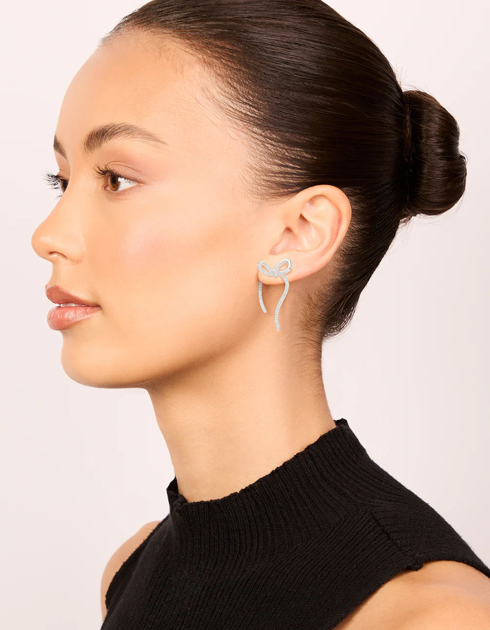 Silver Cubic Zirconia Dainty Ribbon Stud Earrings - Image 3