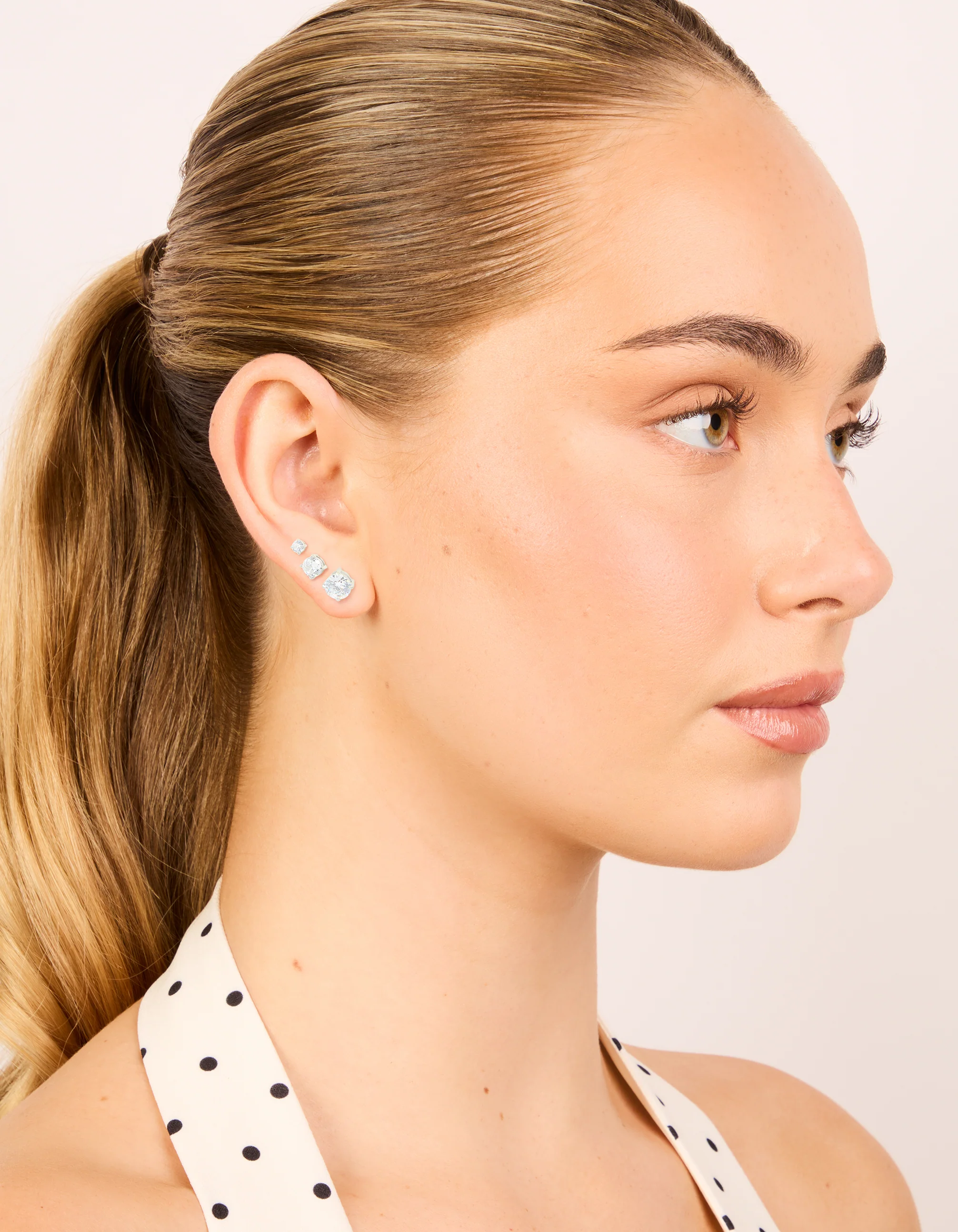 Silver Cubic Zirconia Multi-Sized Stud Earrings 3-Pack - Image 3