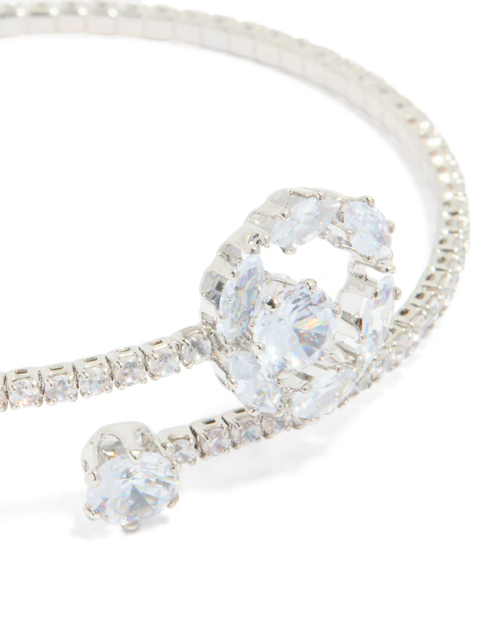 Silver Cubic Zirconia Open Circle Wrist Cuff - Image 4