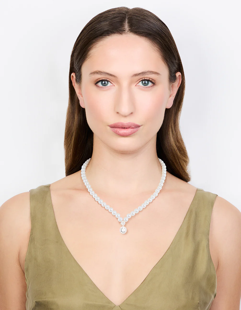 Silver Cubic Zirconia Pearl Short Pendant Necklace - Image 3