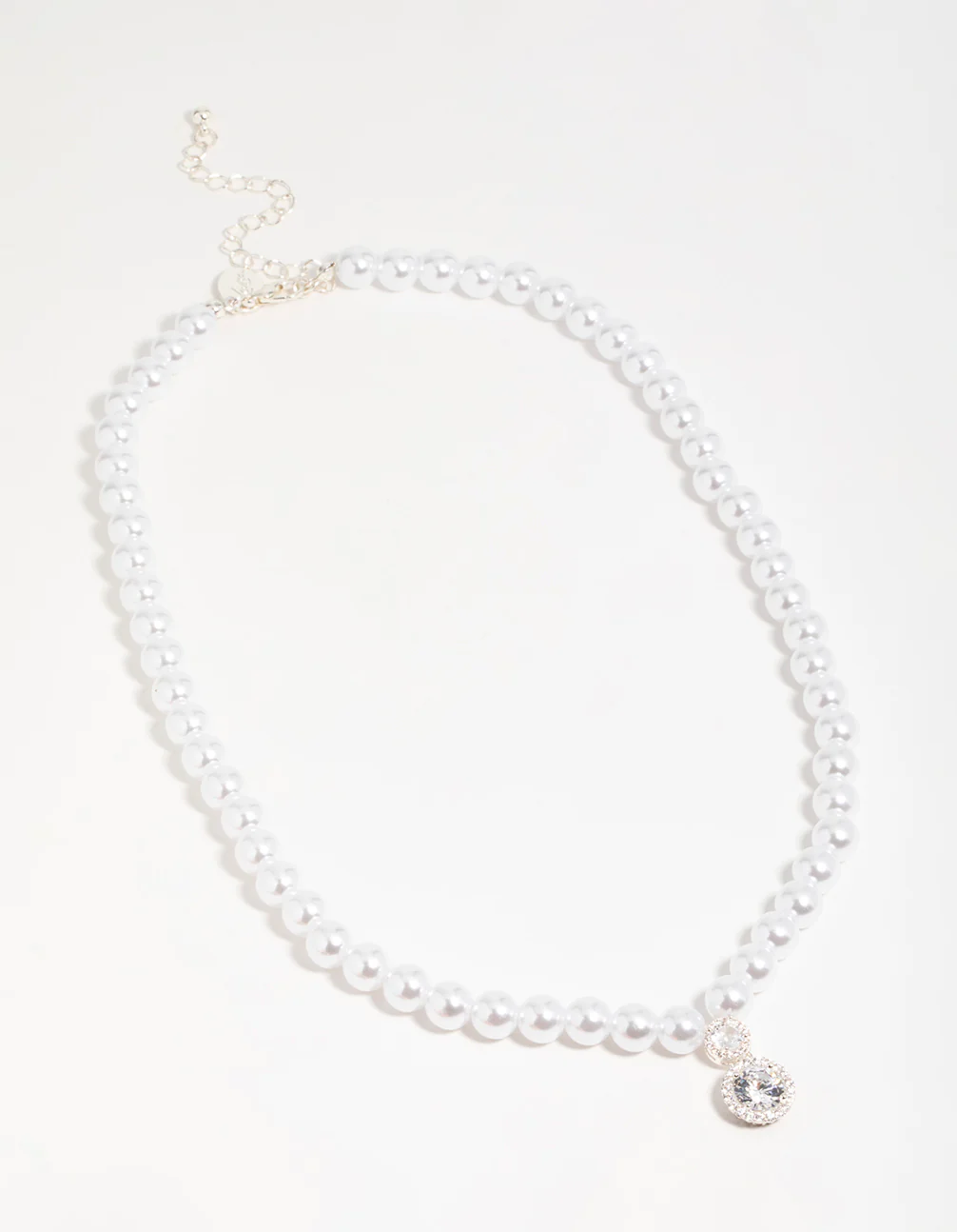 Silver Cubic Zirconia Pearl Short Pendant Necklace - Image 4
