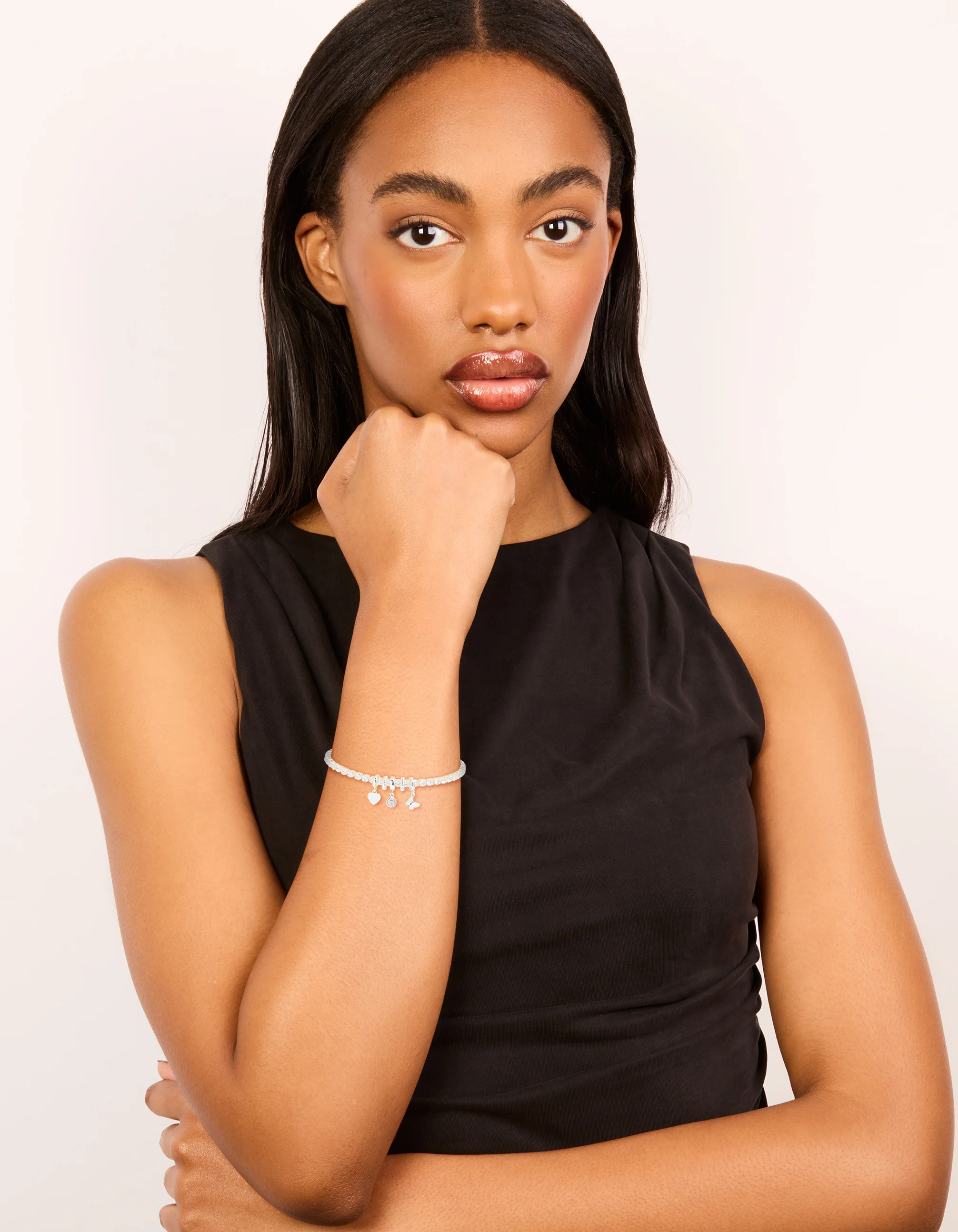 Silver Plated Cubic Zirconia Mixed Charm Tennis Bracelet - Image 3