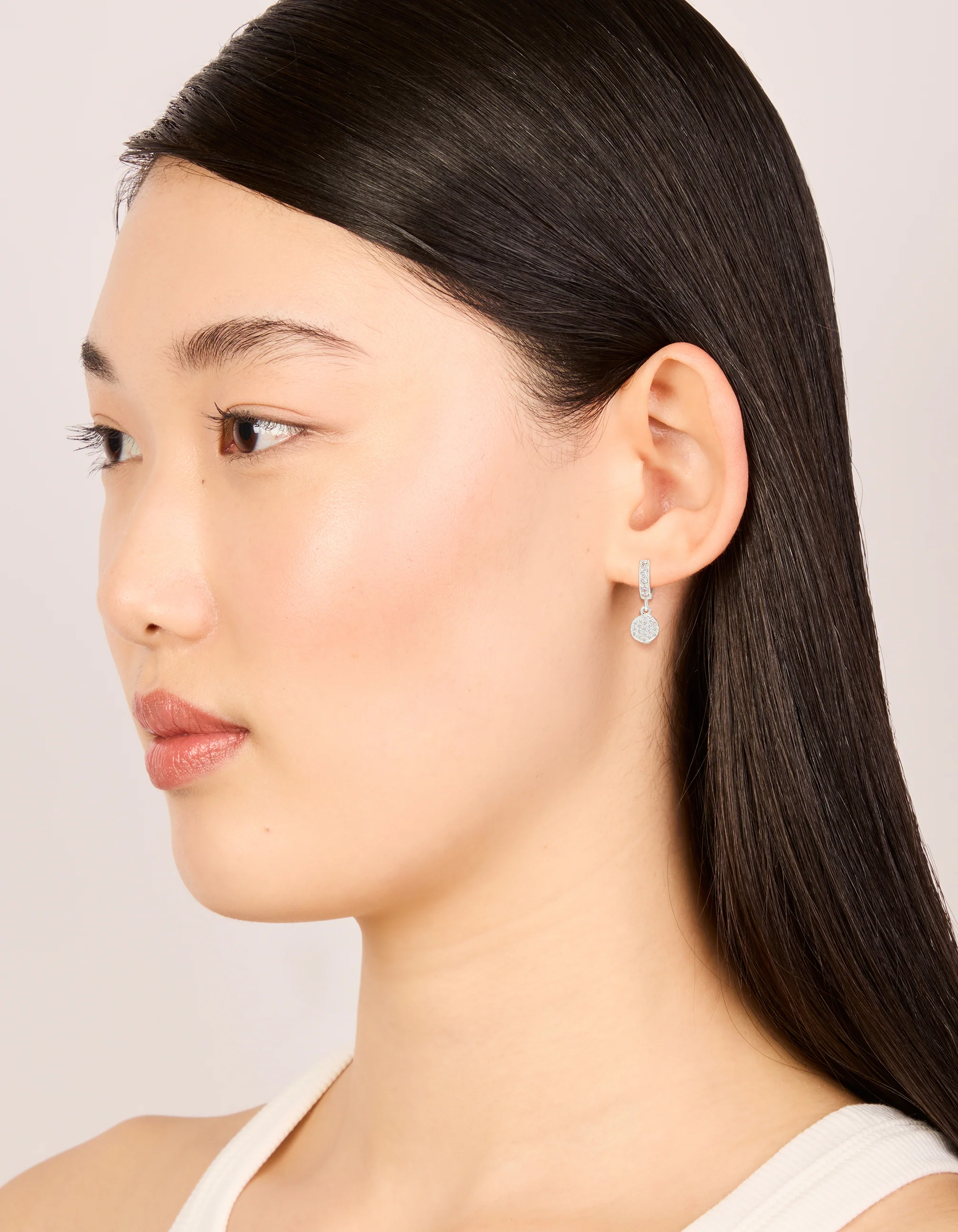 Silver Plated Cubic Zirconia Pavé Circle Drop Earrings - Image 3
