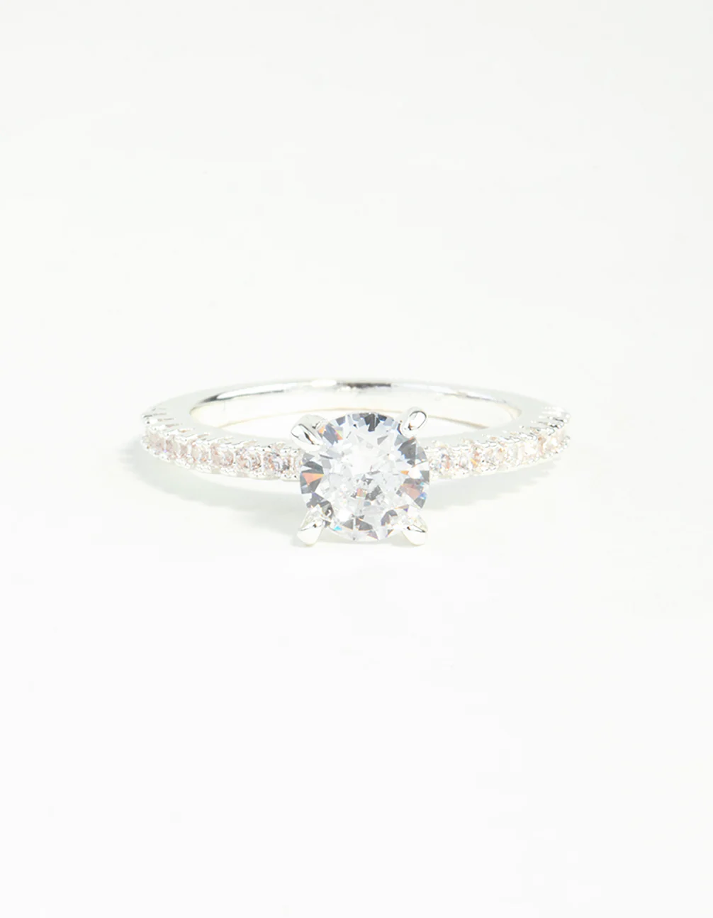 Silver Plated Round Cubic Zirconia Textured Band Ring - Image 3