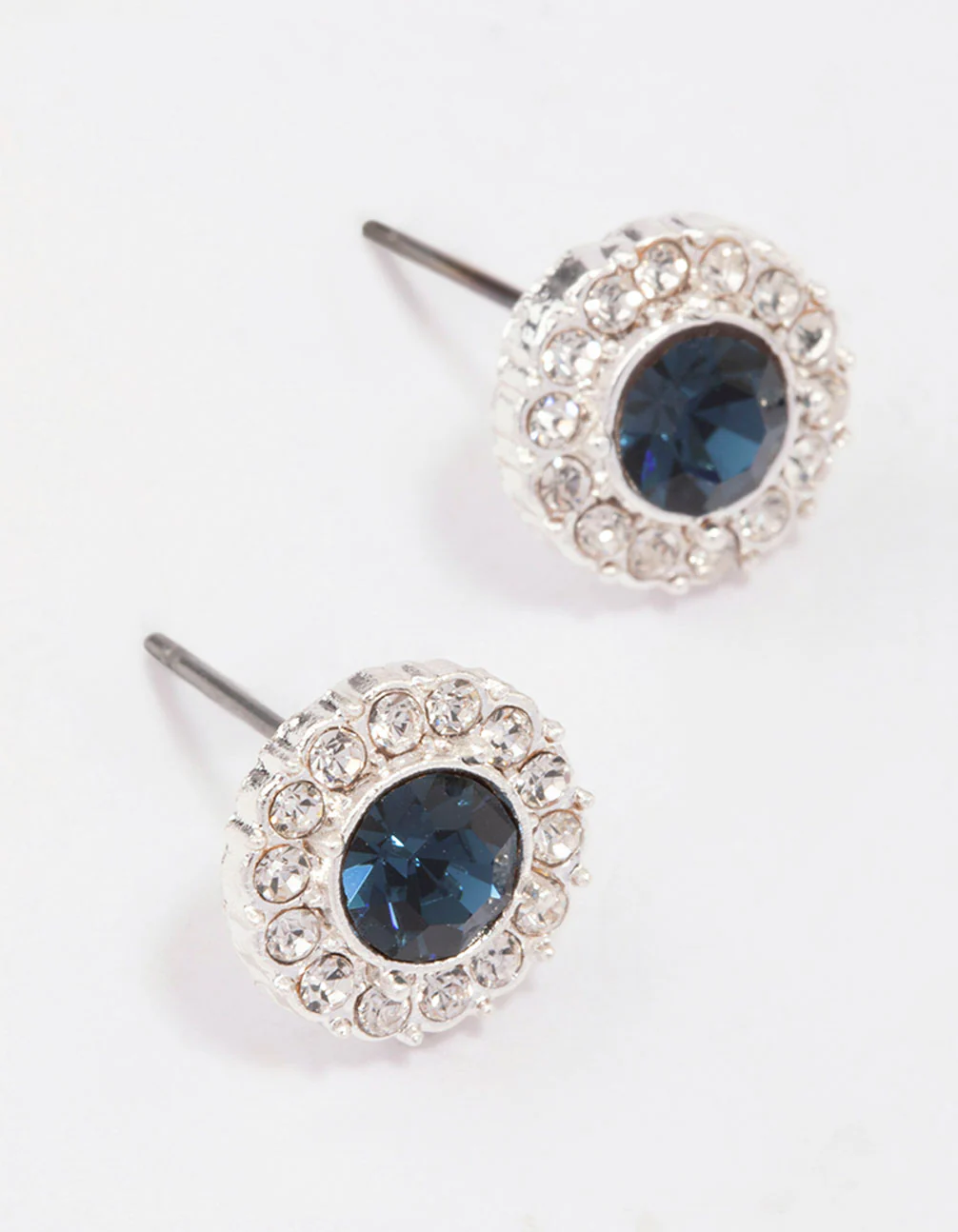 Silver Sapphire Crystal Halo Stud Earrings - Image 3