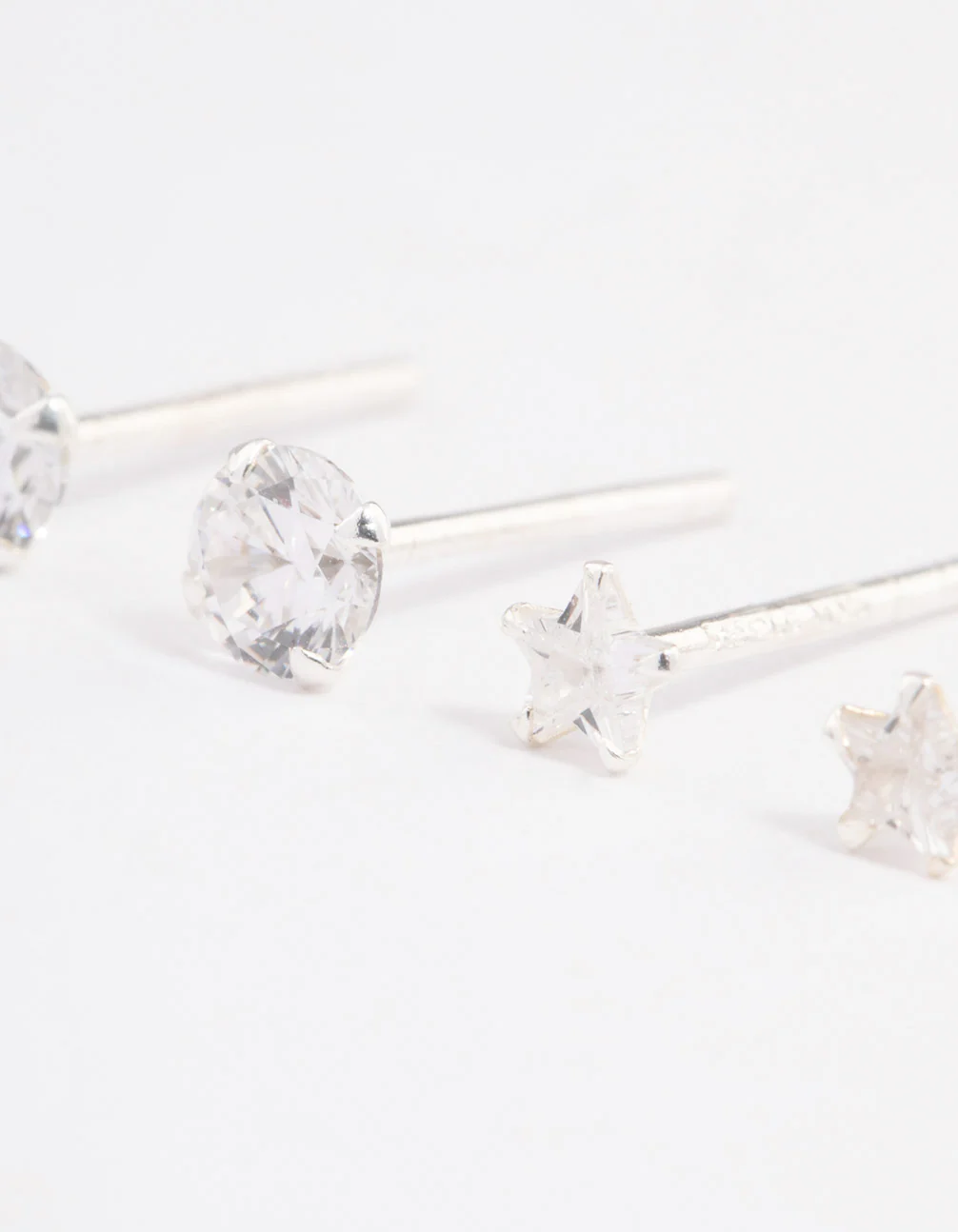 Sterling Silver Diamante & Star Stud Earring Pack - Image 2