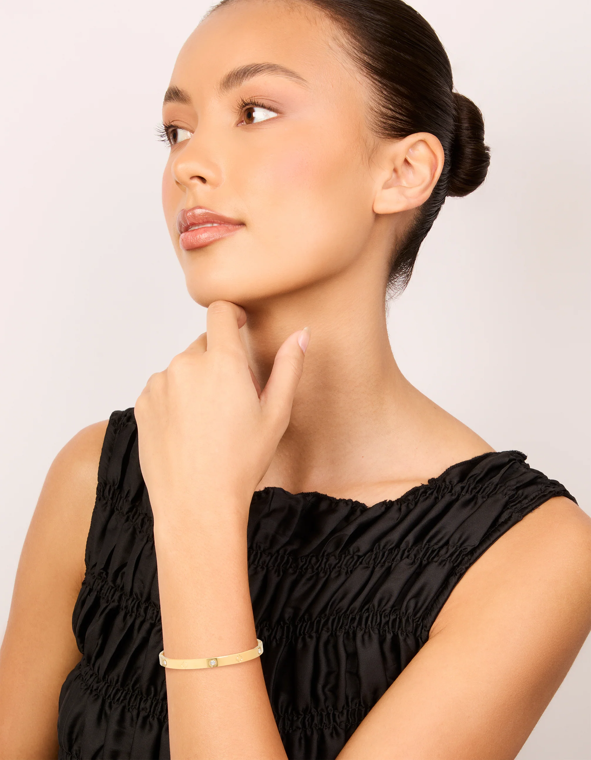 Waterproof Gold Plated Stainless Steel Cubic Zirconia Flower Bangle - Image 3