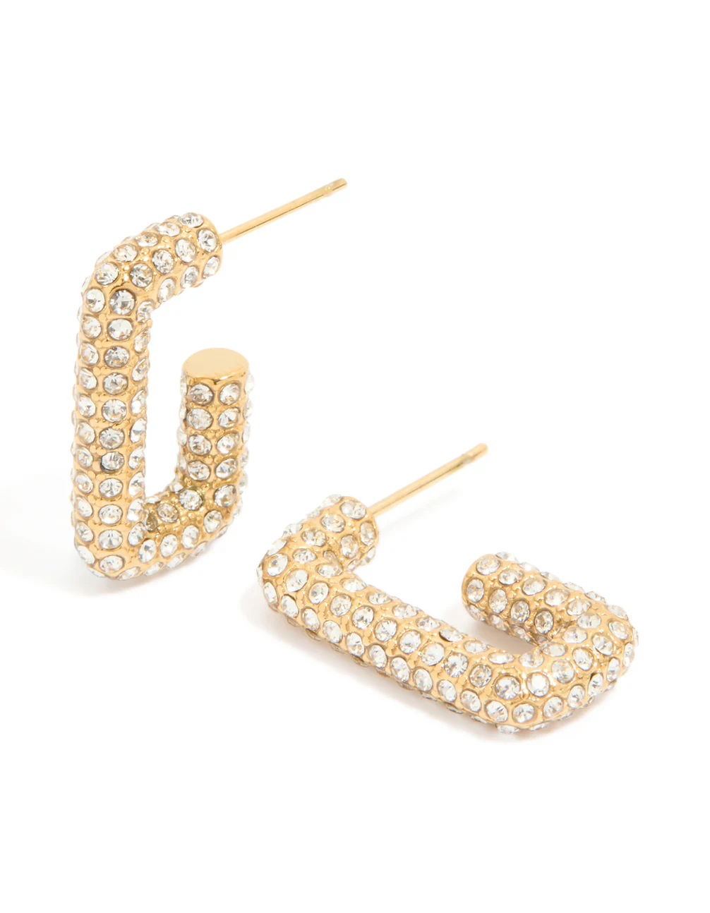 Waterproof Gold Plated Stainless Steel Diamante Pavé Rectangle Hoop Earrings - Image 2