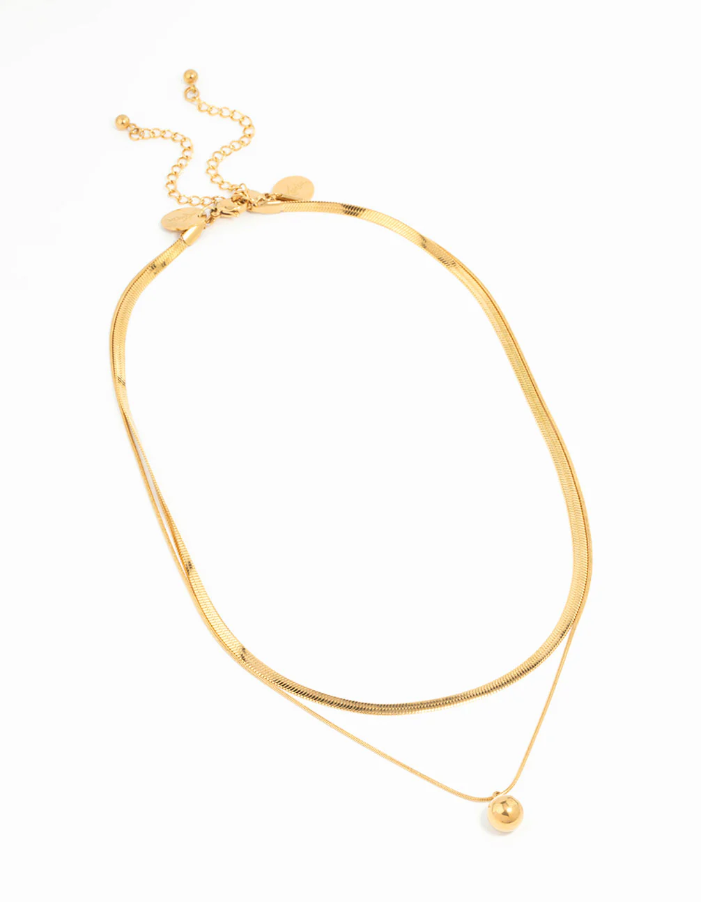Waterproof Gold Plated Stainless Steel Layered Ball & Snake Chain Necklace - Image 2