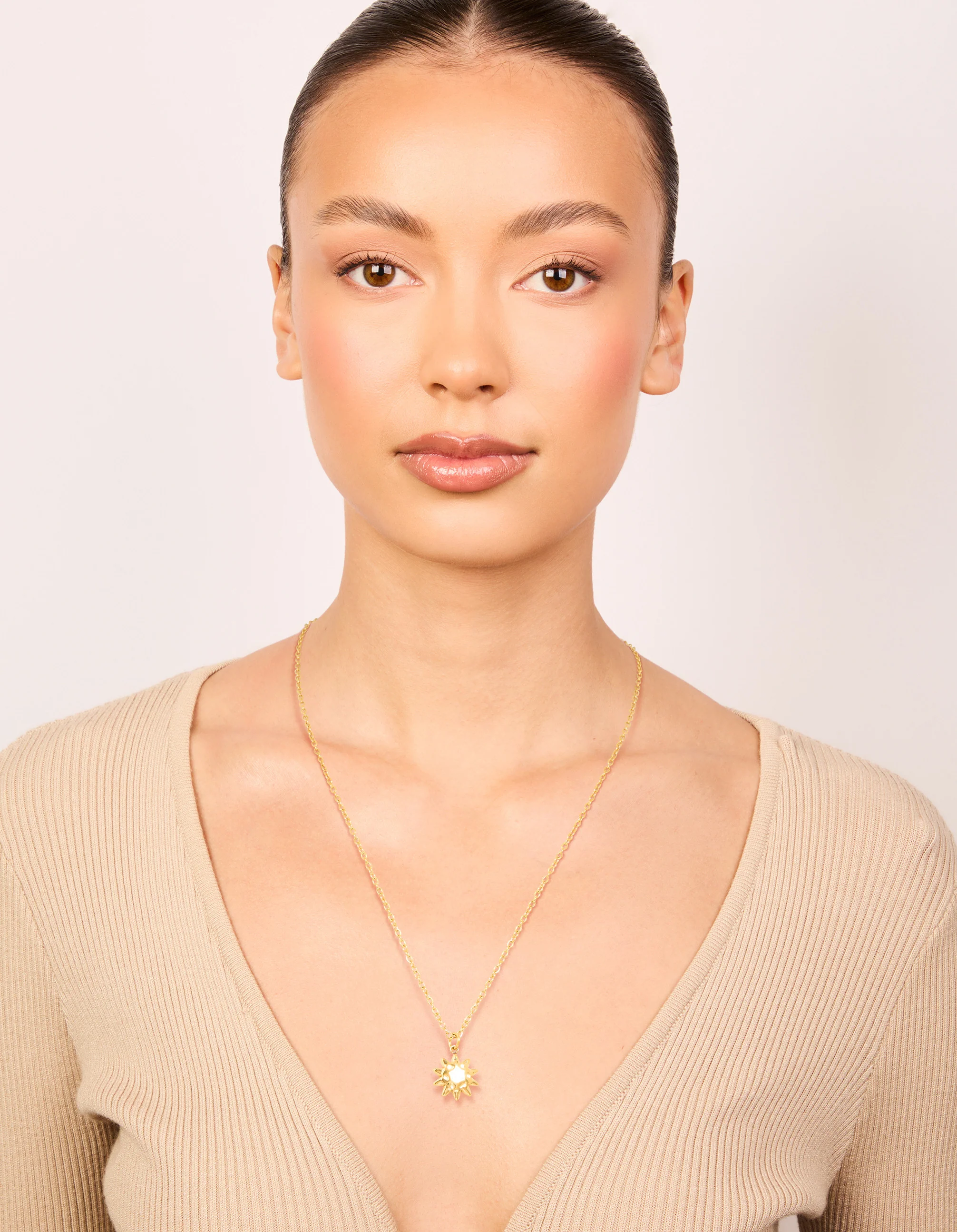 Waterproof Gold Plated Stainless Steel Sun Pendant Necklace - Image 3
