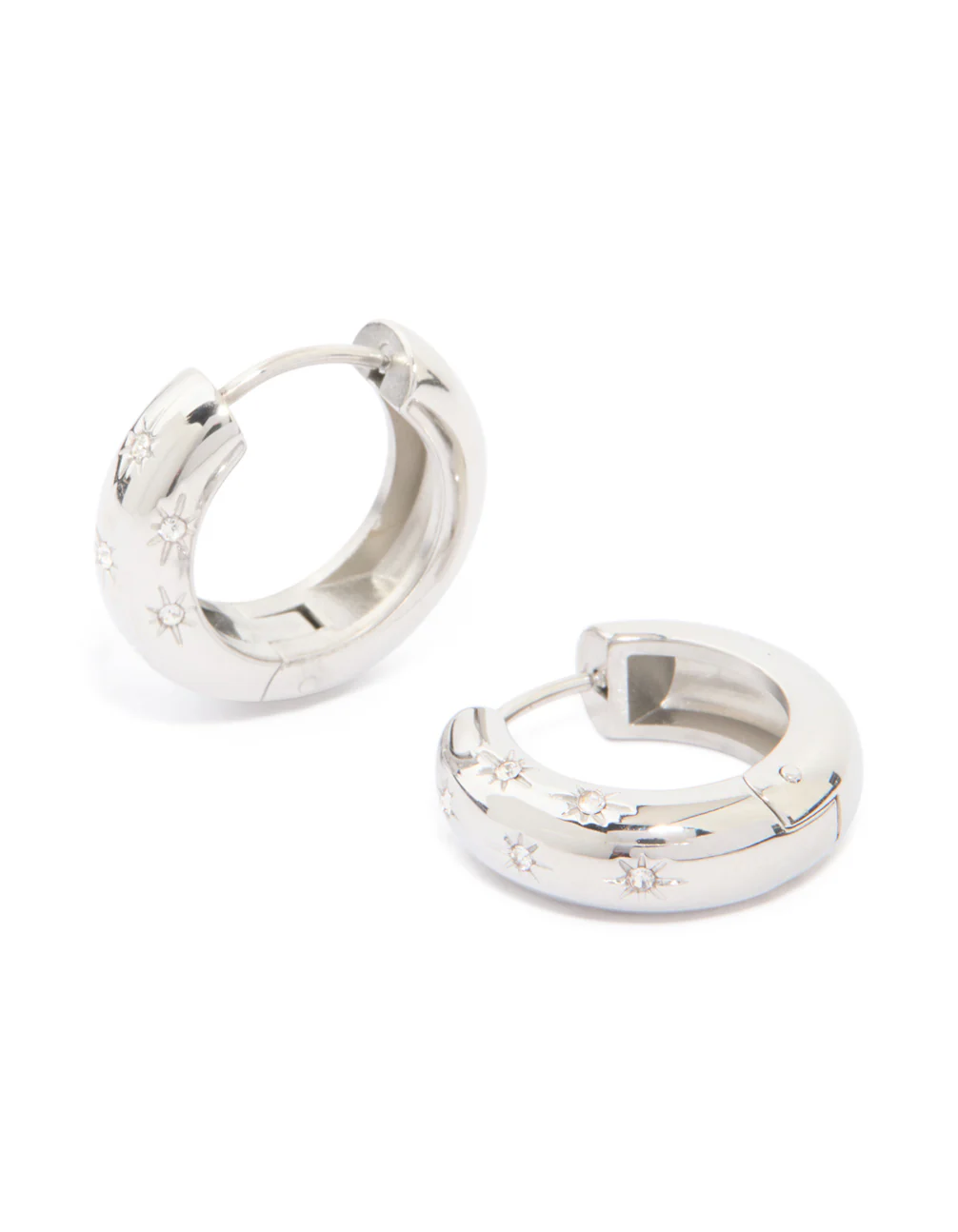 Waterproof Stainless Steel Cubic Zirconia Star Hanging Hoop Earrings - Image 2