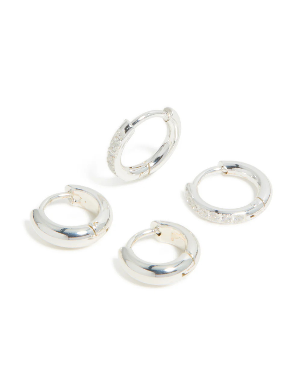 Waterproof Stainless Steel Pave & Plain Huggie Earrings 2-Pack - Image 2