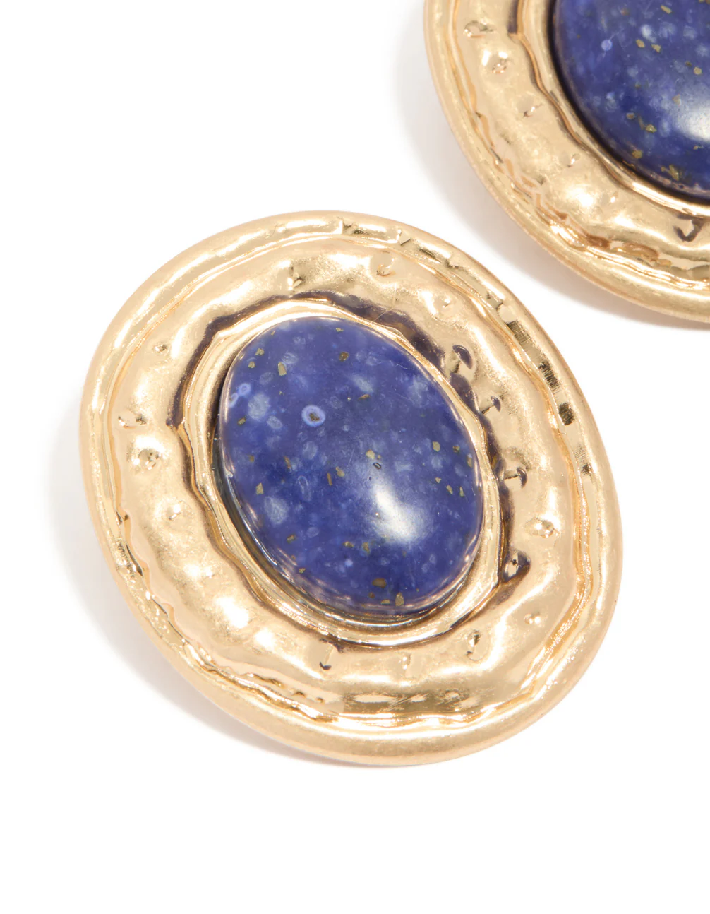 Worn Gold Round Hammered Dark Blue Acrylic Stud Earrings - Image 4