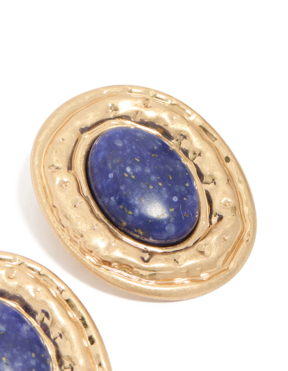Worn Gold Round Hammered Dark Blue Acrylic Stud Earrings - Image 5